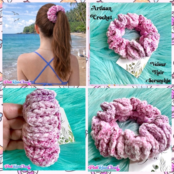 Handmade VELVET Party Sprinkle Pink Purple Small Hair Scrunchie PinkRainCloud - Picture 10 of 10